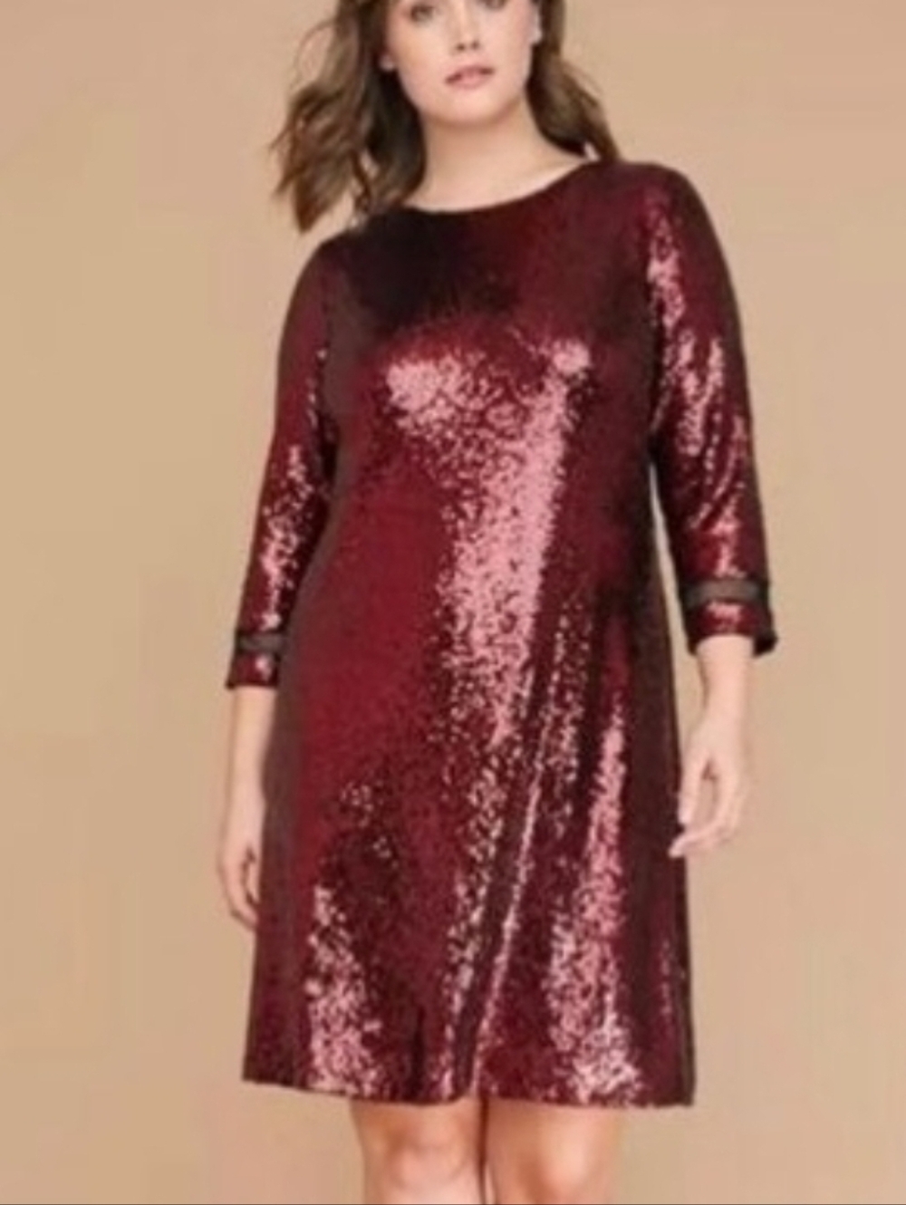 Lane Bryant Red Sequin Dress Size 18 NWT 3/4 Sleeve Holiday Party Cocktail